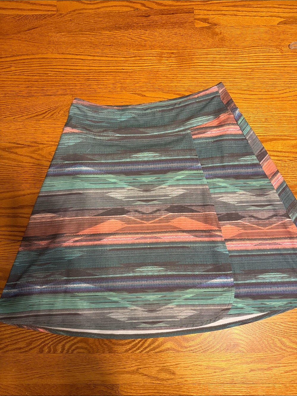 Prana Striped A-Line Skirt in Teal, Coral & Gray